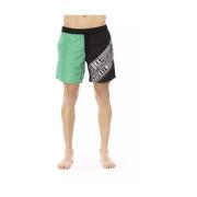 Groene zwemshorts met zijprint Bikkembergs , Multicolor , Heren