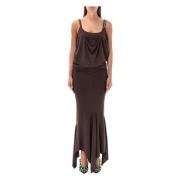 Bruine Gedrapeerde Midi Jurk The Attico , Brown , Dames