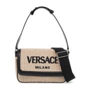 Milano Raffia Tas met Geborduurd Logo Versace , Multicolor , Dames