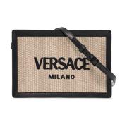 Raffia Pouch met Leren Afwerking Versace , Beige , Heren