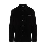 Midnight Blue Velvet Shirt Lederen Zak Bottega Veneta , Blue , Heren