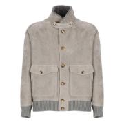 Grijze Suède Leren Cashmere Jas Brunello Cucinelli , Gray , Heren