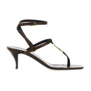 Leren Flip-Flop Sandalen met YSL Logo Saint Laurent , Brown , Dames