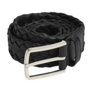 Zwart Leren Riem met Zilveren Gesp Bottega Veneta , Black , Heren