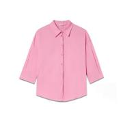 Katoenen popeline overhemd met 3/4 mouwen Oltre , Pink , Dames