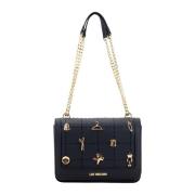 Ketting Gestikte Eco-lederen Tas Love Moschino , Black , Dames