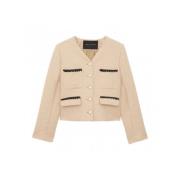 Tweed Kort Jas met Parelknopen Tara Jarmon , Beige , Dames