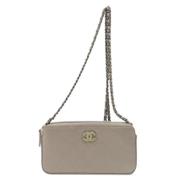 Pre-owned Leather shoulder-bags Chanel Vintage , Beige , Dames