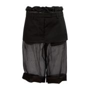 Zwarte zijden organza shorts met gabardine minirok overlay Maison Marg...