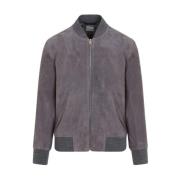 Mauve Suede Bomber Jacket PS By Paul Smith , Purple , Heren