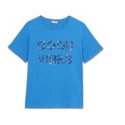 T-shirt met paillettenborduurwerk Oltre , Blue , Dames