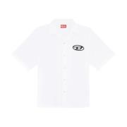 Witte Lange Mouwen Poplin Shirt met Geborduurd Logo Diesel , White , H...