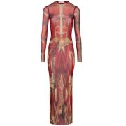 Rode Body Print Lange Mouw Jurk Jean Paul Gaultier , Red , Dames