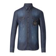 Denim Overhemd - Getailleerd, Puntkraag, Lange Mouwen Philipp Plein , ...