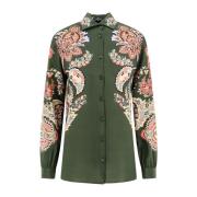 Zijden Groene Shirt met Multicolor Print Etro , Multicolor , Dames