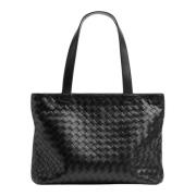 Intrecciato Leren Tote Tas Zwart Bottega Veneta , Black , Heren