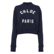 Blauwe Mock-neck Cropped Sweater Chloé , Blue , Dames