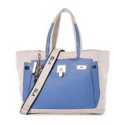 Katoenen Shopper Tas met Afneembare Band V73 , Blue , Dames