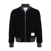 Blauwe Wollen Fleece Jas RWB Streep Thom Browne , Blue , Heren