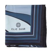 Blauwe Zijden Sjaal met Logo Elie Saab , Blue , Dames
