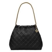 Zachte Leren Trekkoord Schoudertas Tory Burch , Black , Dames