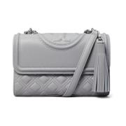 Grijze Leren Gewatteerde Schoudertas Tory Burch , Gray , Dames