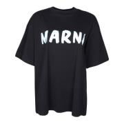 Zwarte Katoenen Logo T-shirt Box Fit Marni , Black , Dames