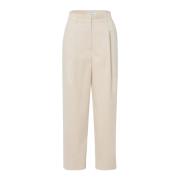 Hoge Taille Katoenen Broek met Plooien IVY OAK , Beige , Dames