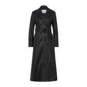 Zwarte leren trenchcoat midi lengte IVY OAK , Black , Dames