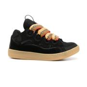 Zwarte Leren Curb Sneakers Lanvin , Black , Heren