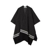 Geruite Poncho van Hoogwaardige Wol Busnel , Black , Dames