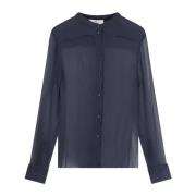 Zijden Crew-Neck Shirt met Transparant Effect Chloé , Blue , Dames