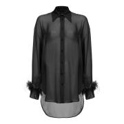 Lang shirt met veren Pinko , Black , Dames