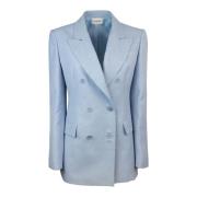 Blauwe Linnen Blazer Dubbel-Breasted Jas P.a.r.o.s.h. , Blue , Dames