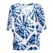 Tie-Dye V-hals Top met Korte Mouw &Co Woman , Multicolor , Dames