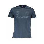 Blauw Katoenen T-Shirt, Korte Mouw, Ronde Hals, Print, Logo La Martina...