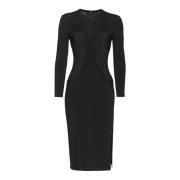 Aansluitende jurk met georgette details Pinko , Black , Dames
