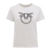 Witte Rhinestone Crew-neck T-shirt Pinko , White , Dames