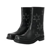 Geborduurde Leren Halfhoge Laarzen Soulland , Black , Dames