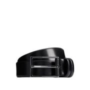 Leren Riem met Gunmetal Logo Gesp Boss , Black , Heren