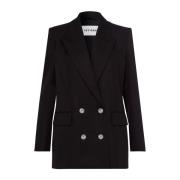 Dubbelrijige Linnen Blend Blazer IVY OAK , Black , Dames