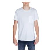 Wit Katoenen T-shirt Korte Mouw Peuterey , White , Heren