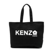 Canvas Tote Tas met Bloem Logo Kenzo , Black , Heren