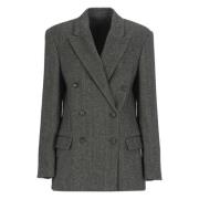 Grijze Wol Dubbel-Borst Jas Herringbone Brunello Cucinelli , Gray , Da...