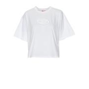 Crop T-shirt met Ovaal Logo Patch Diesel , White , Dames