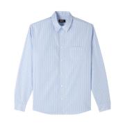 Gestreepte Biologische Poplin Overhemd A.p.c. , Blue , Heren