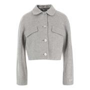 Grijze Wol Kasjmier Jas Crop Model Versace , Gray , Dames