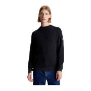 Wafel Katoen Logo Patch Sweater Calvin Klein , Black , Heren