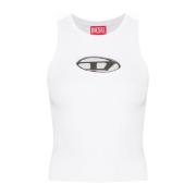 Witte Gebreide Top met Ovaal D Detail Diesel , White , Dames