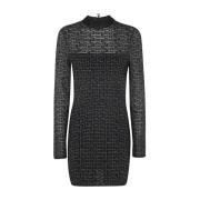 Glittered Gebreide Korte Jurk Balmain , Black , Dames